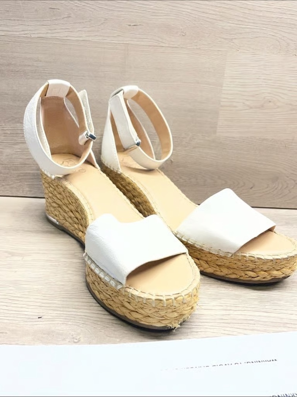Time and Tru White Espadrille Ankle-Strap Wedge Sandals